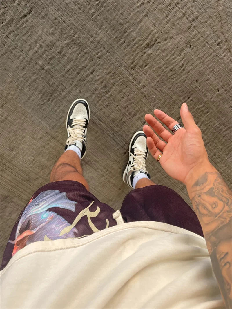 Assorted Graphic Angel & Crosses Workout Shorts