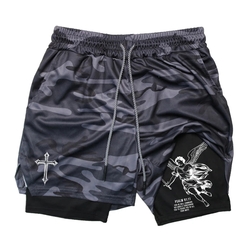 2-in-1 Men's Performance Angel Cross Shorts (Bible Printed)