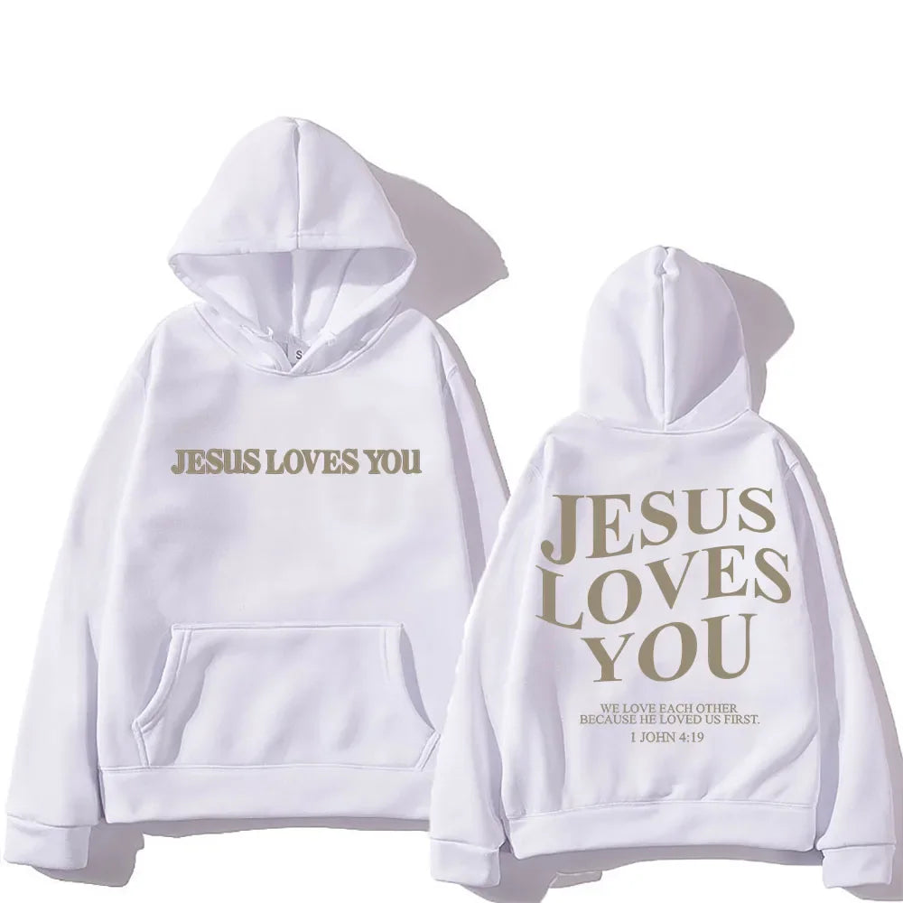'Jesus Loves You' Print Pullover Hoodie (Christian Apparel)