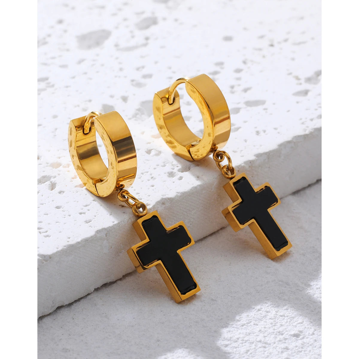 Classic Black Acrylic Drop Cross Earrings