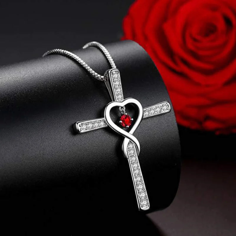 Infinity Birthstone Crystal Cross Necklace