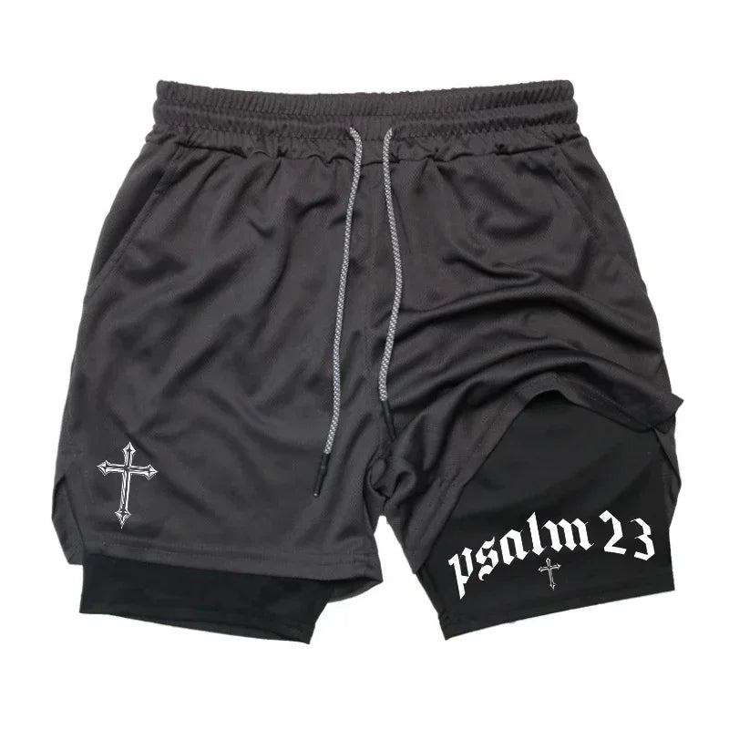 2-in-1 Men's Performance Shorts (Bible Printed - 'Psalm 23')