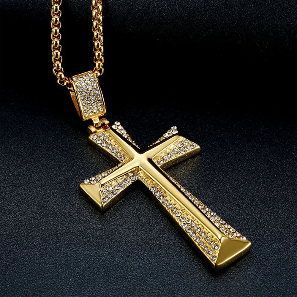 Hip-Hop Iced Out Cross Pendant Necklace