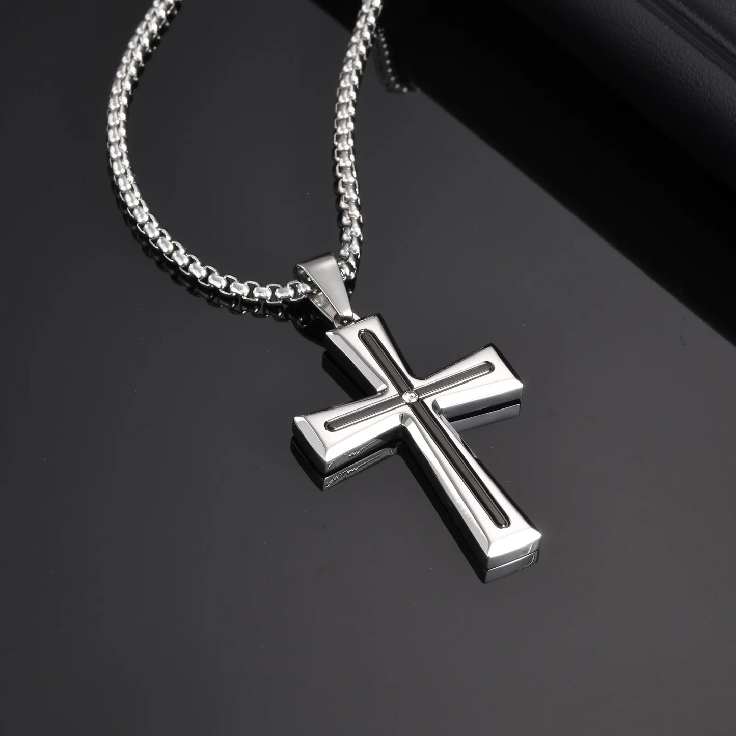 Stainless Steel Punk Cross Pendant Necklace