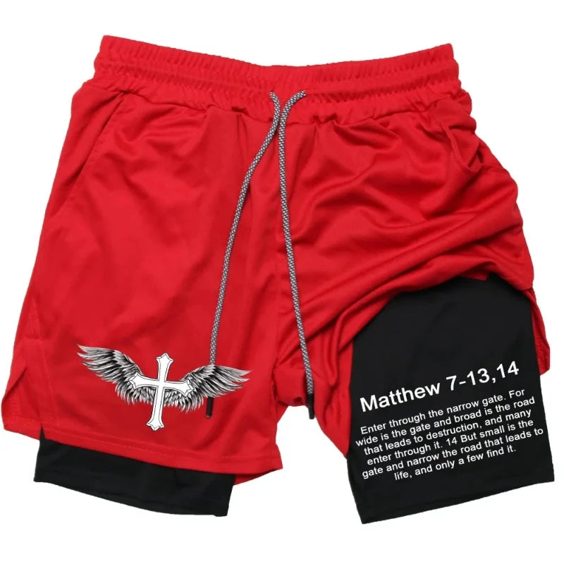 2-in-1 Men's Performance Shorts (Bible Printed)