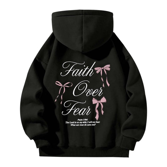 'Faith Over Fear' Pullover Hoodie w/Ribbon Print (Christian Apparel)