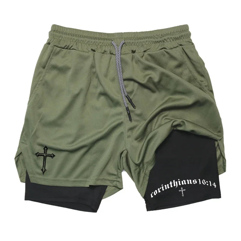 2-in-1 Men's Performance Shorts (Bible Printed - 'Philippians 4:13')