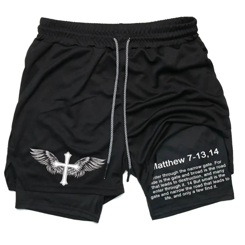 2-in-1 Men's Performance Shorts (Bible Printed)