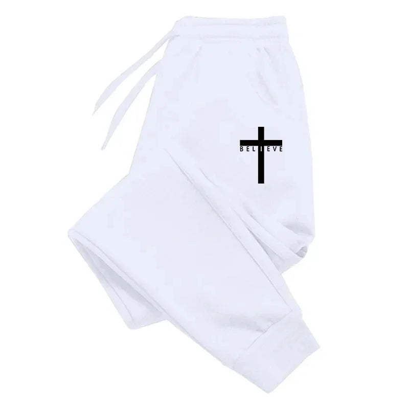 'Believe' Cross-Printed Casual Sweatpants