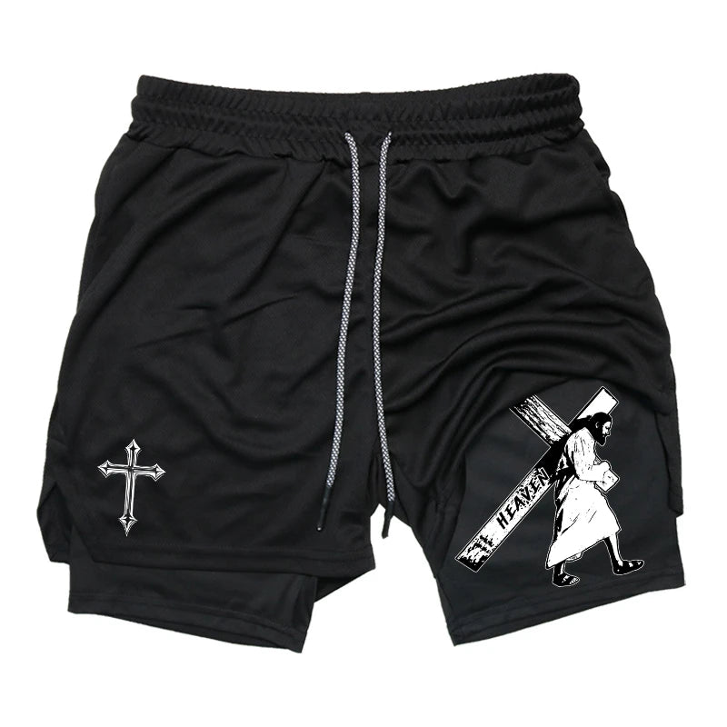 2-in-1 Men's Performance Angel Cross Shorts (Bible Printed)