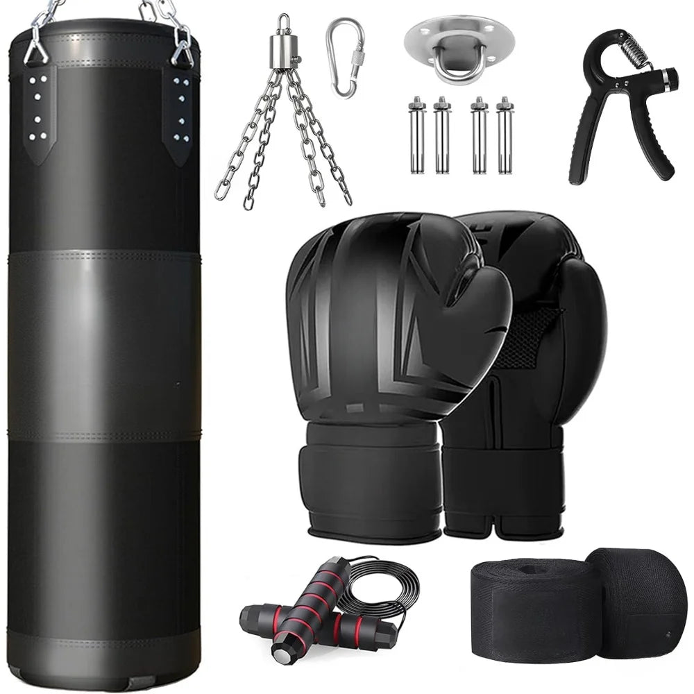 Heavy Boxing Bag Set (w/12OZ Boxing Gloves, Jump Rope, Wraps & Grip Trainer)