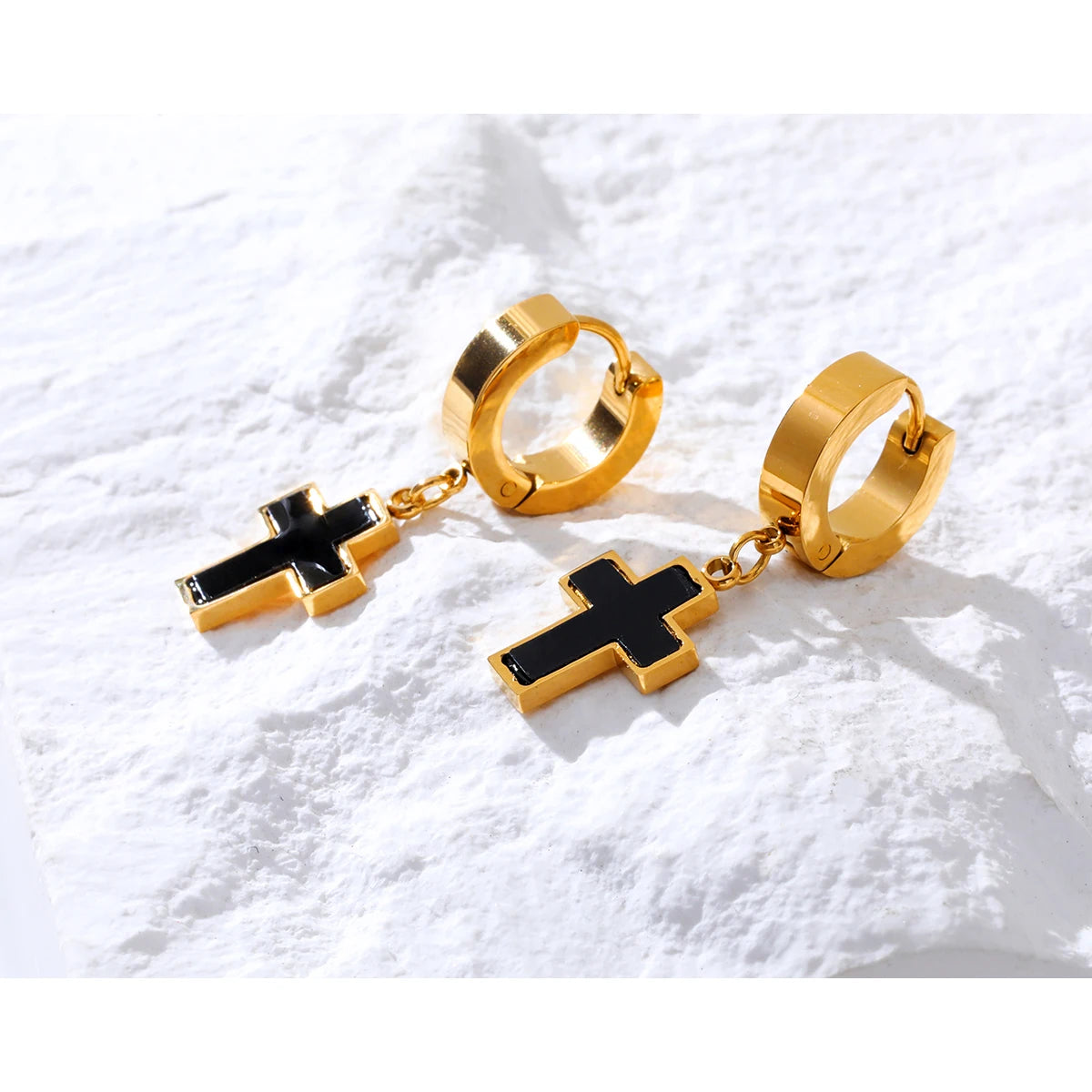 Classic Black Acrylic Drop Cross Earrings