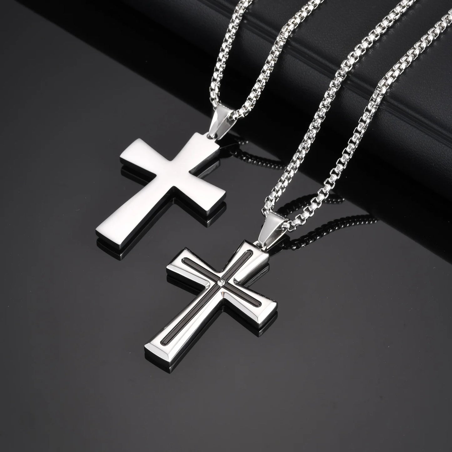 Stainless Steel Punk Cross Pendant Necklace