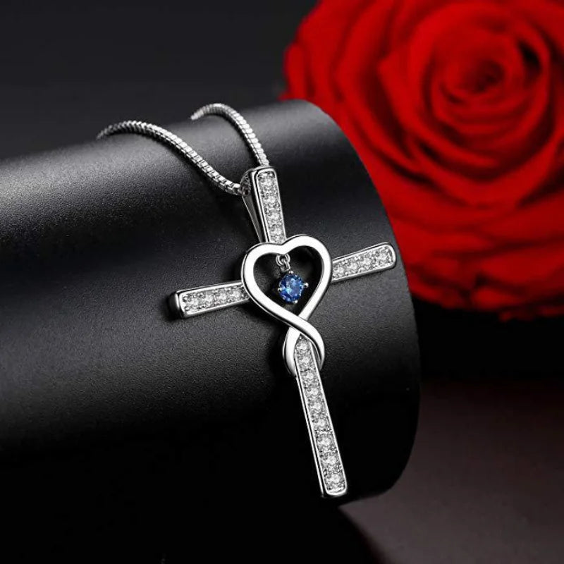 Infinity Birthstone Crystal Cross Necklace