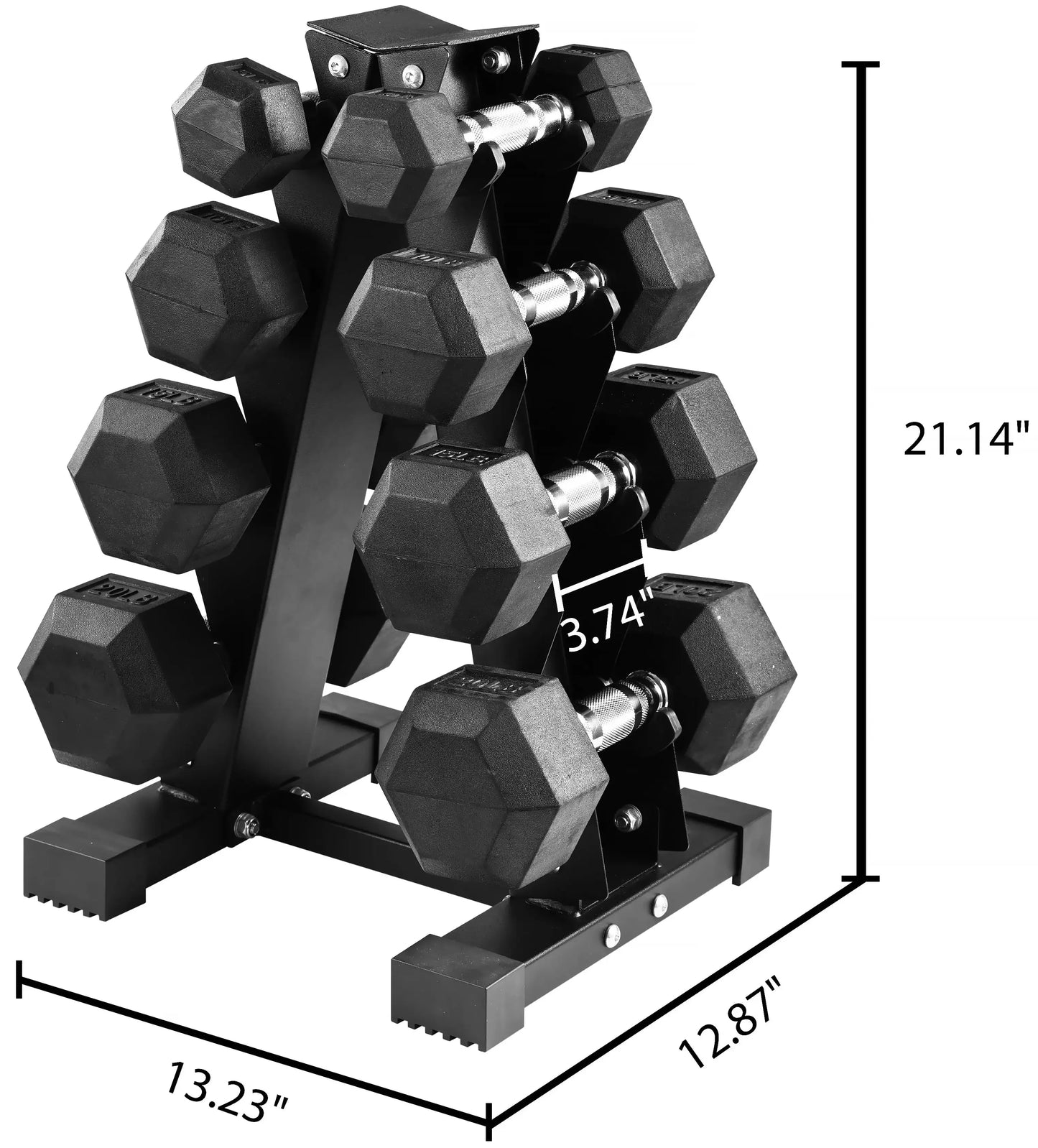 Rubber Coated Hex Dumbbell Weight Set (A-Frame Rack)