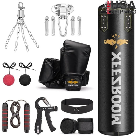 6-in-1 Heavy Boxing Bag Set w/12oz Gloves & More