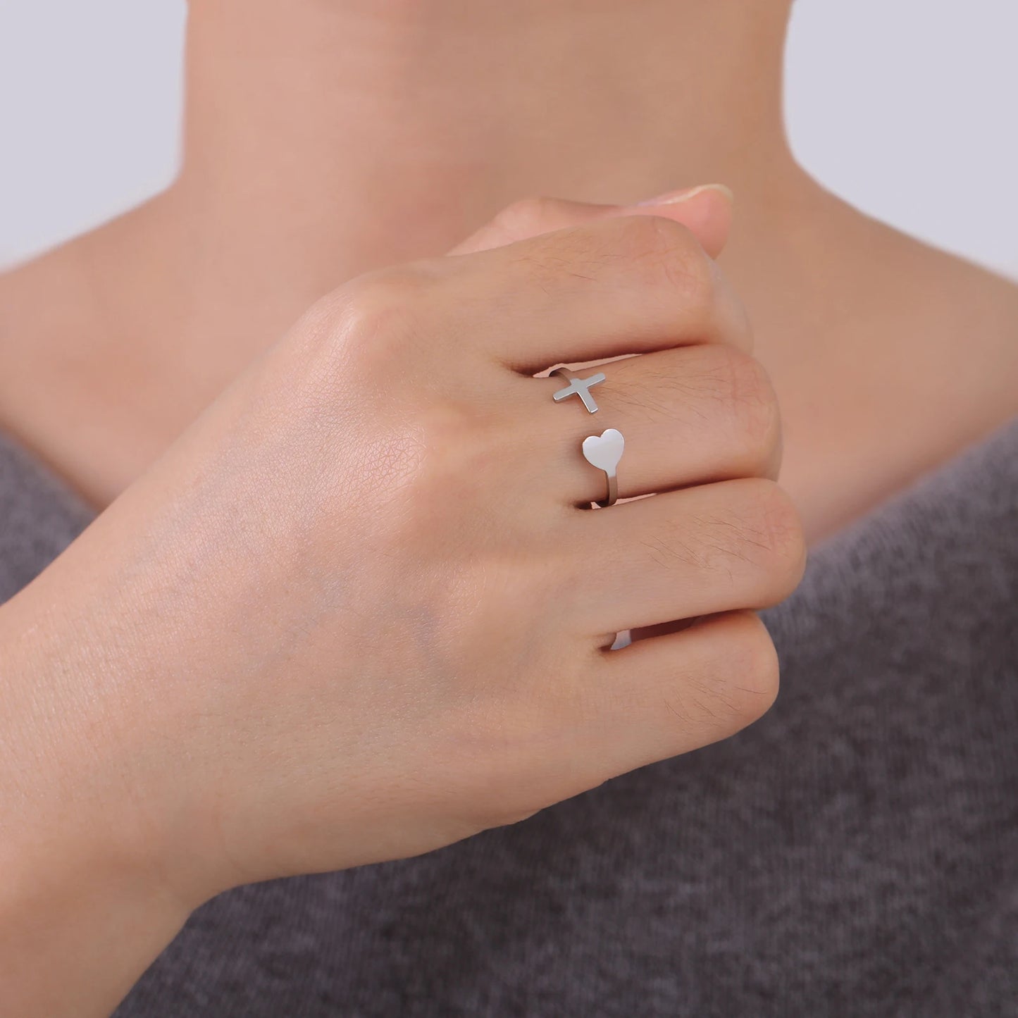 Open Heart-Cross Ring