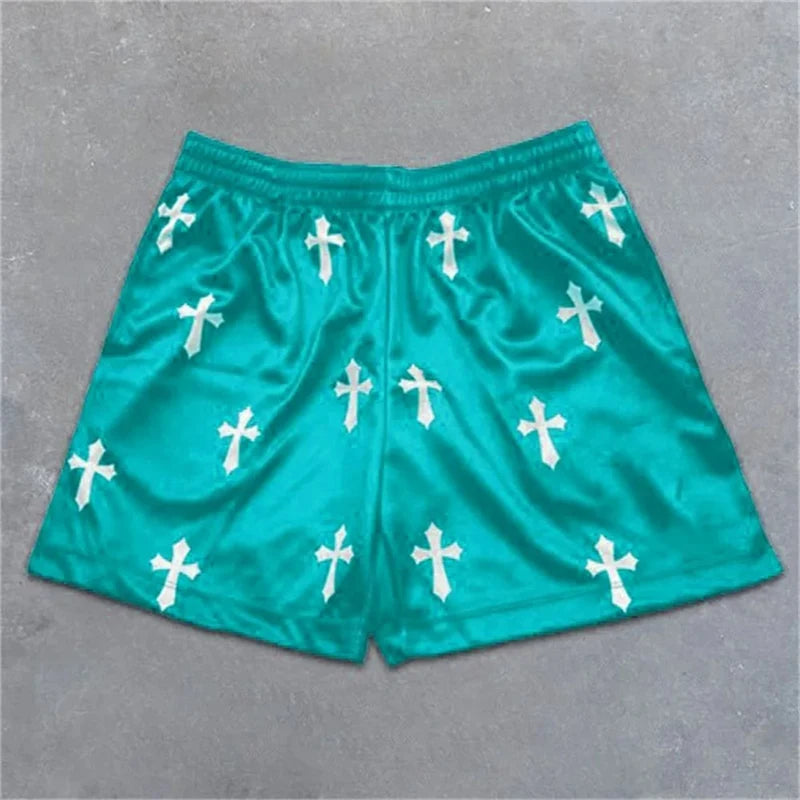 Assorted Graphic Angel & Crosses Workout Shorts