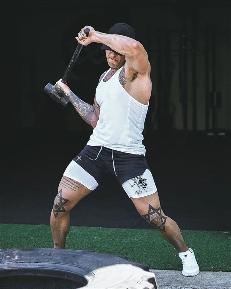 2-in-1 Men's Performance Angel Cross Shorts (Bible Printed)