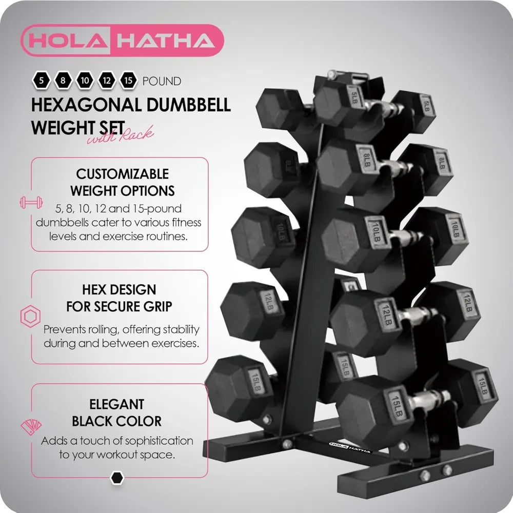 Hexagonal Dumbbell Free Hand Weight Set w/Rack