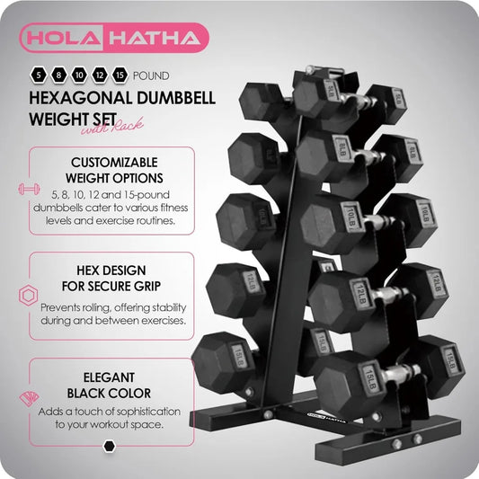 Hexagonal Dumbbell Free Hand Weight Set w/Rack