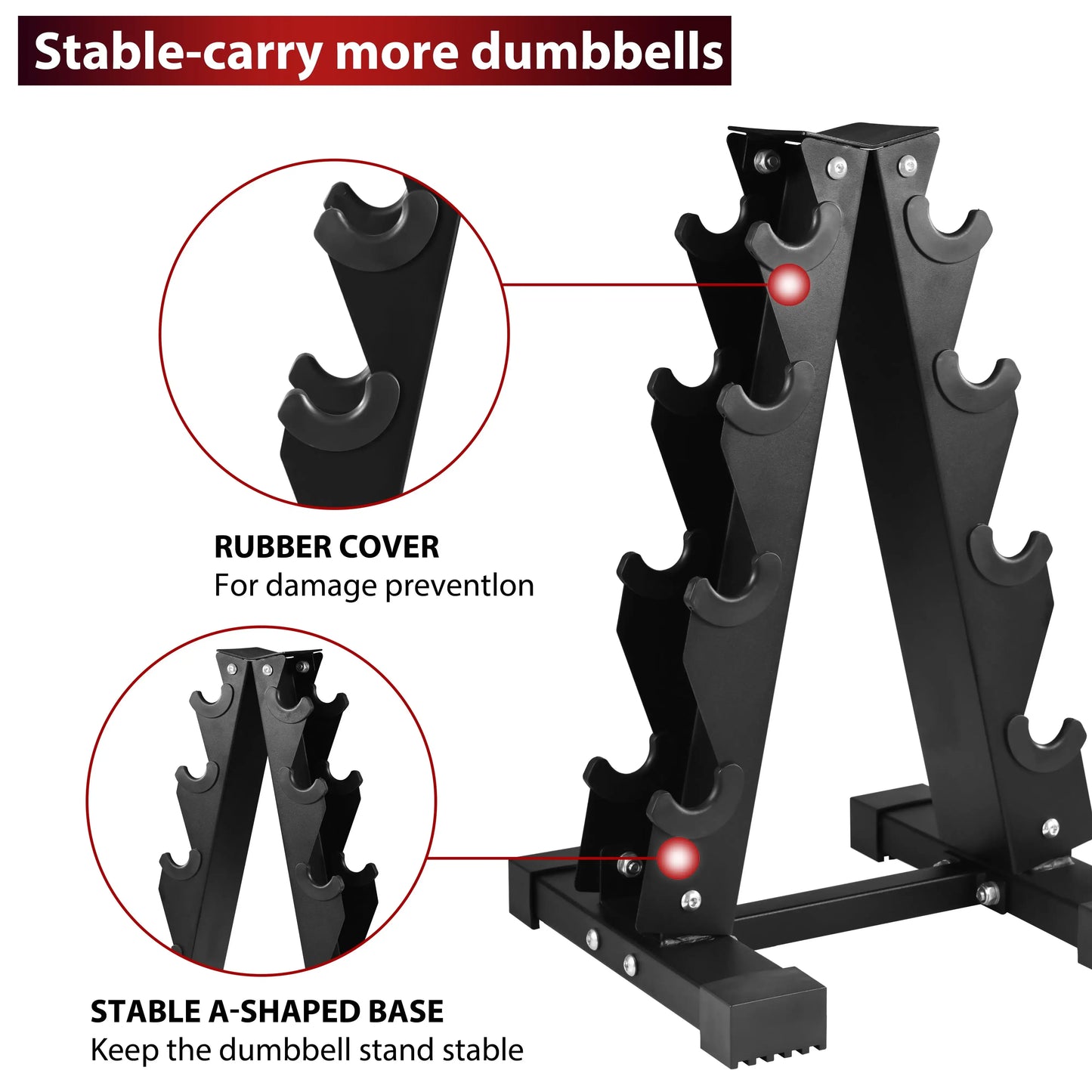 Rubber Coated Hex Dumbbell Weight Set (A-Frame Rack)