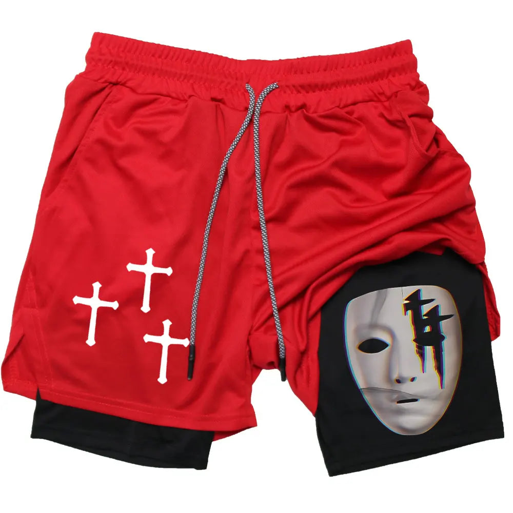 Assorted Y2K Cross Print 2-in-1 Compression Shorts