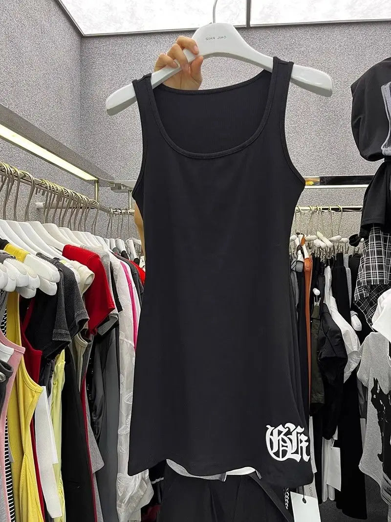 American Cross-Print Tank Top Dress