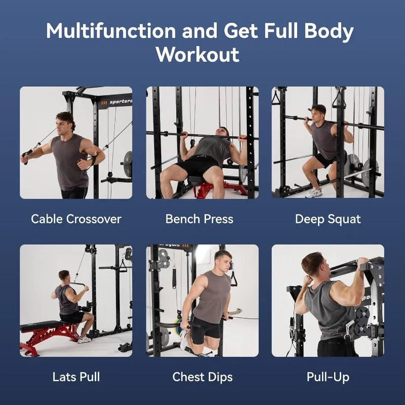 1600lbs Multi-Function Power Rack Cage w/Adjustable Cable (1600 lbs.)