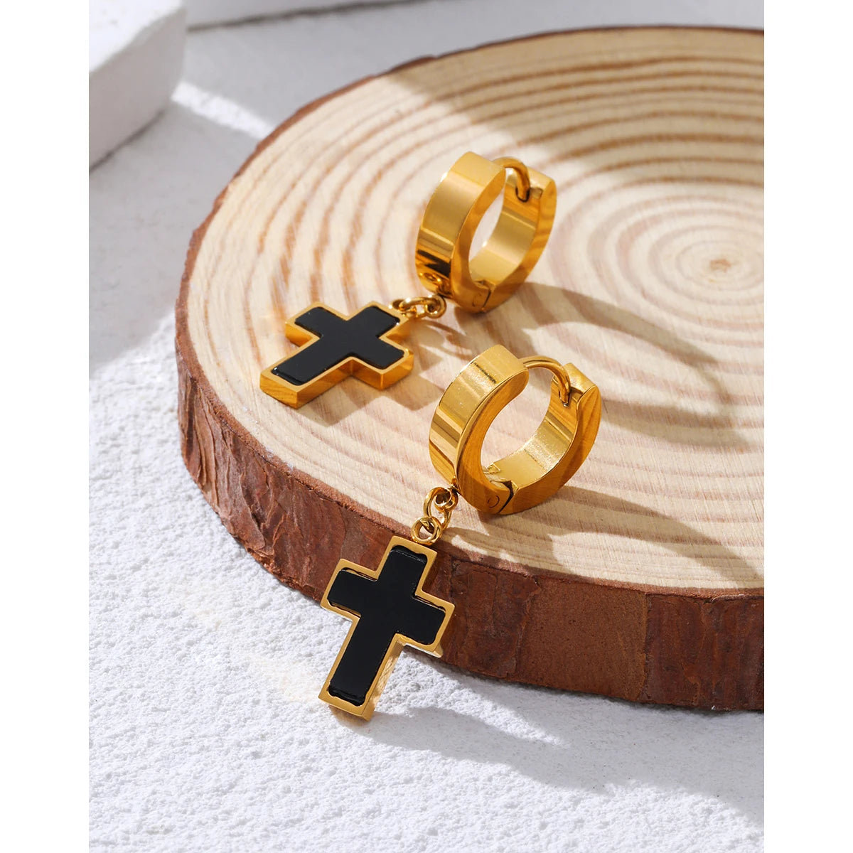Classic Black Acrylic Drop Cross Earrings