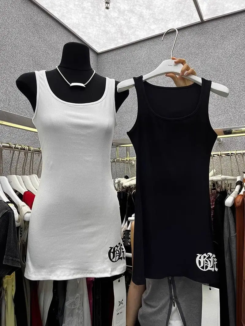 American Cross-Print Tank Top Dress
