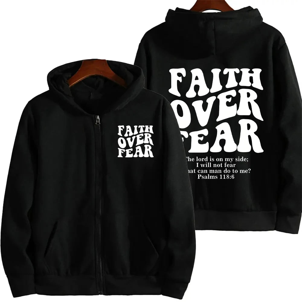 'Faith Over Fear' Zip-Up Hoodie (Christian Apparel)