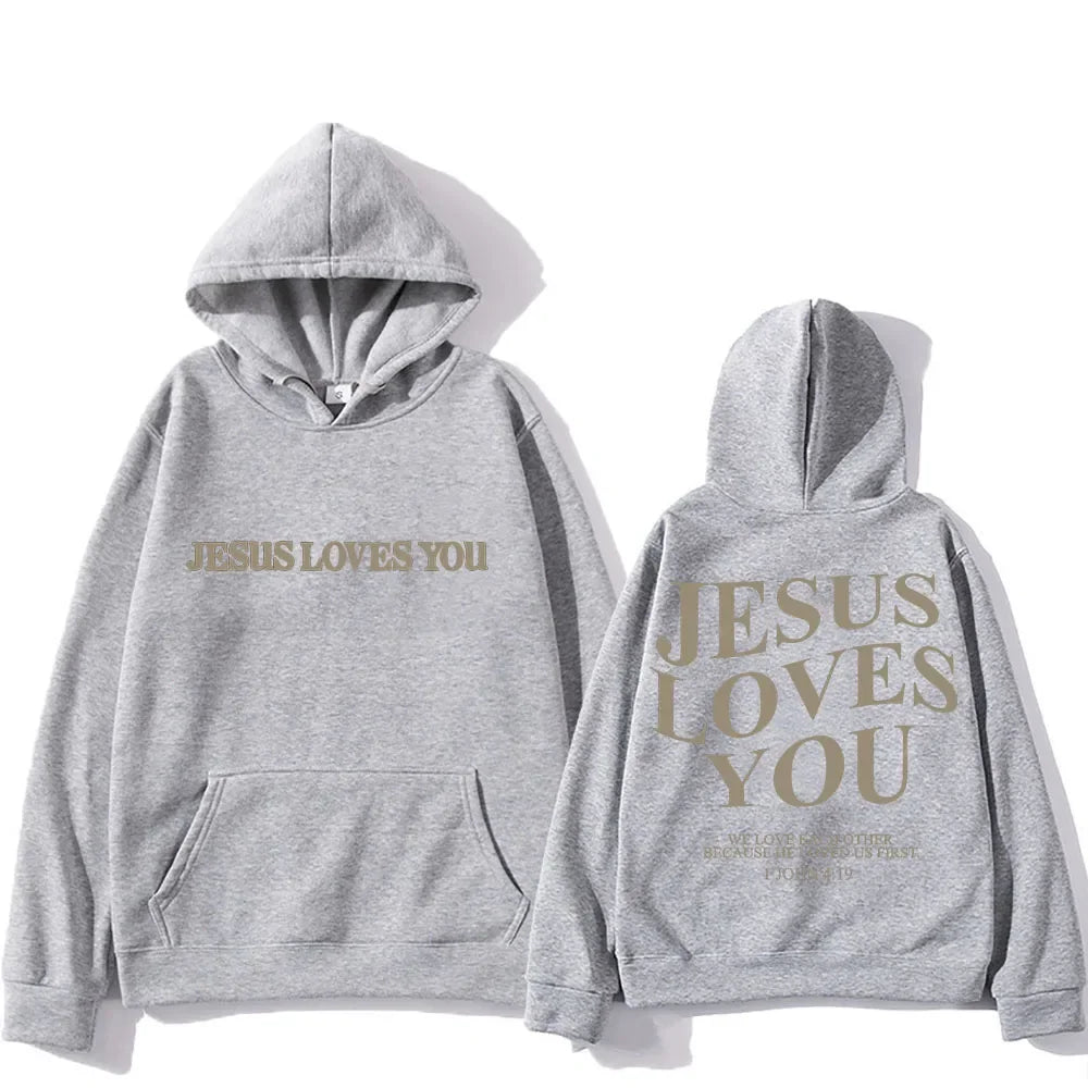 'Jesus Loves You' Print Pullover Hoodie (Christian Apparel)