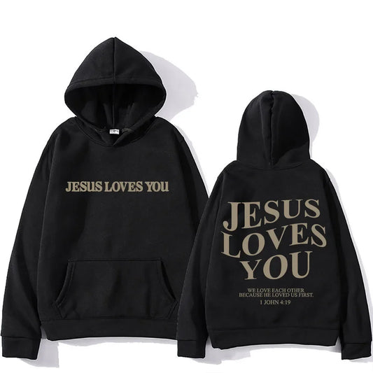 'Jesus Loves You' Print Pullover Hoodie (Christian Apparel)