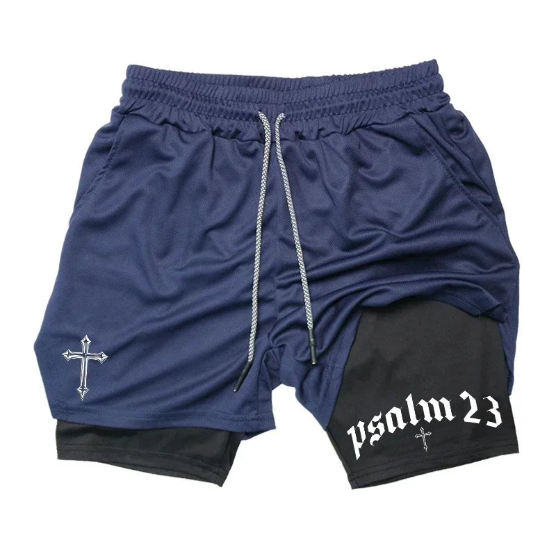 2-in-1 Men's Performance Shorts (Bible Printed - 'Psalm 23')