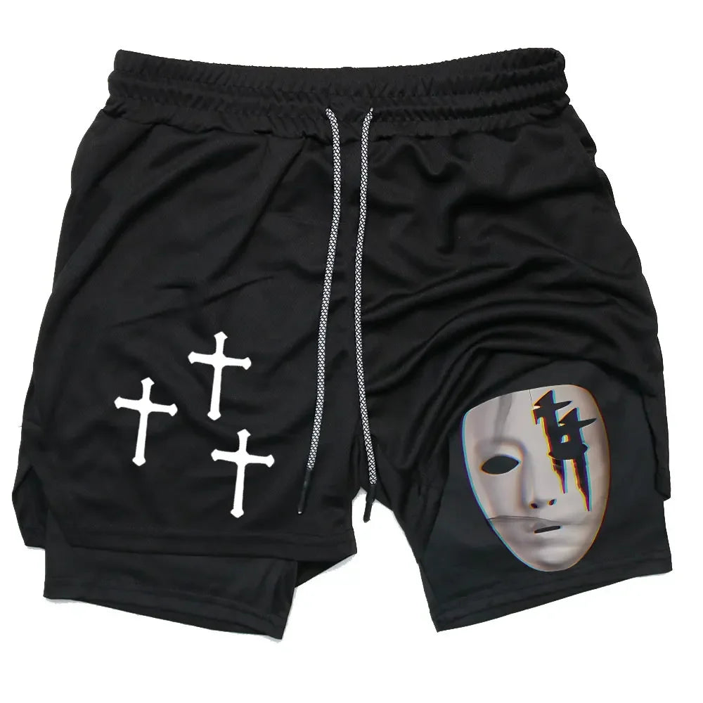 Assorted Y2K Cross Print 2-in-1 Compression Shorts