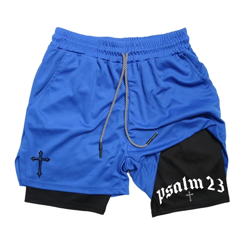 2-in-1 Men's Performance Shorts (Bible Printed - 'Psalm 23')