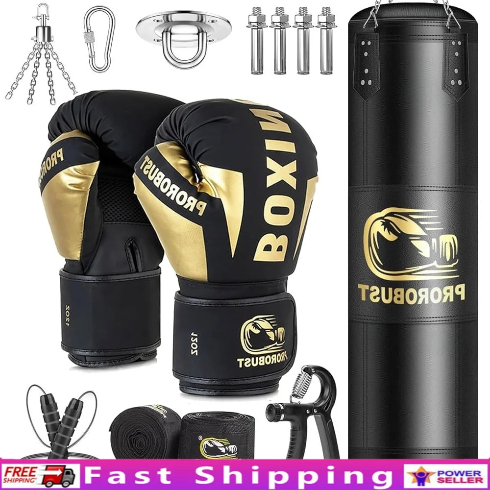 5-in-1 Heavy Boxing Bag Set w/12oz Gloves & More