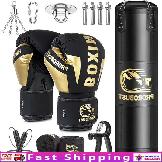 5-in-1 Heavy Boxing Bag Set w/12oz Gloves & More
