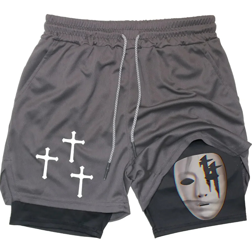 Assorted Y2K Cross Print 2-in-1 Compression Shorts