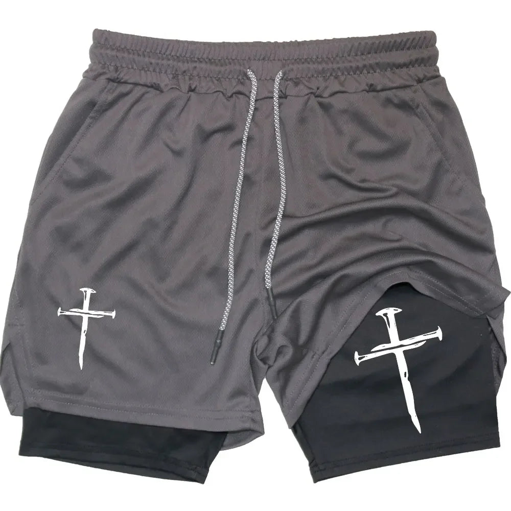 Assorted Y2K Cross Print 2-in-1 Compression Shorts