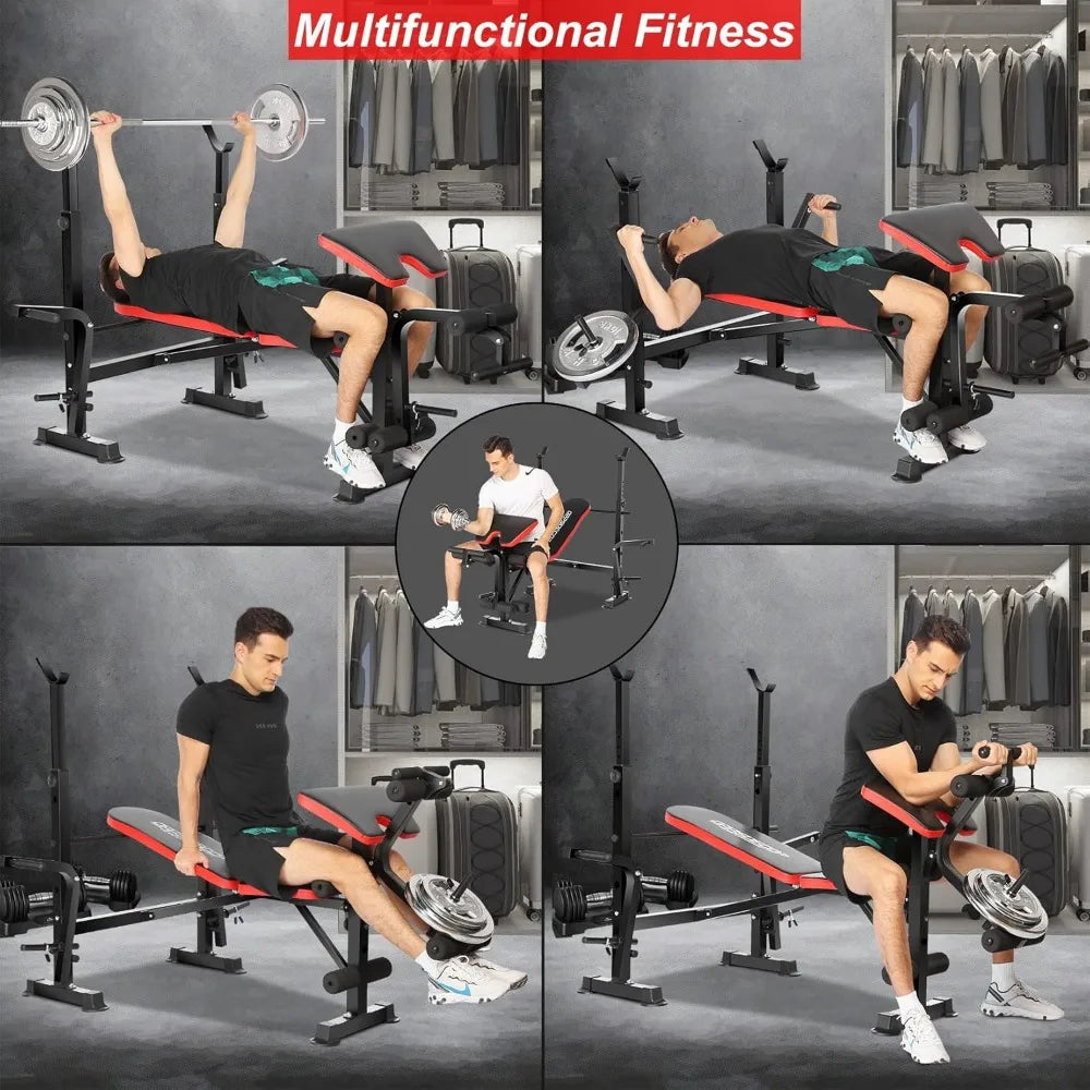 Heavy Duty Weightlifting Bench w/Barbell Rack