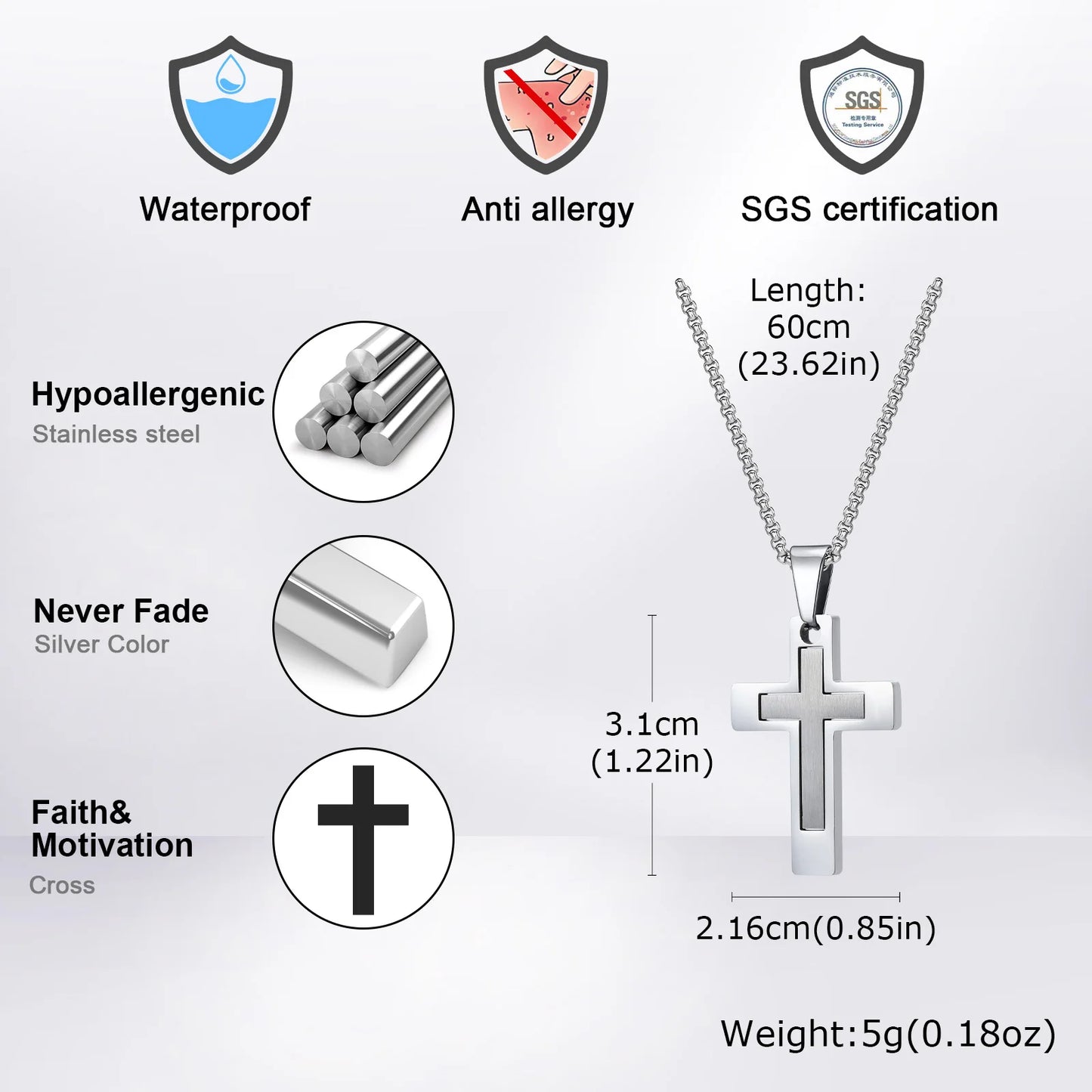 Stainless Steel Cross Pendant Necklace