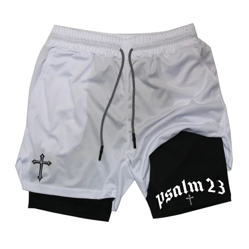 2-in-1 Men's Performance Shorts (Bible Printed - 'Psalm 23')