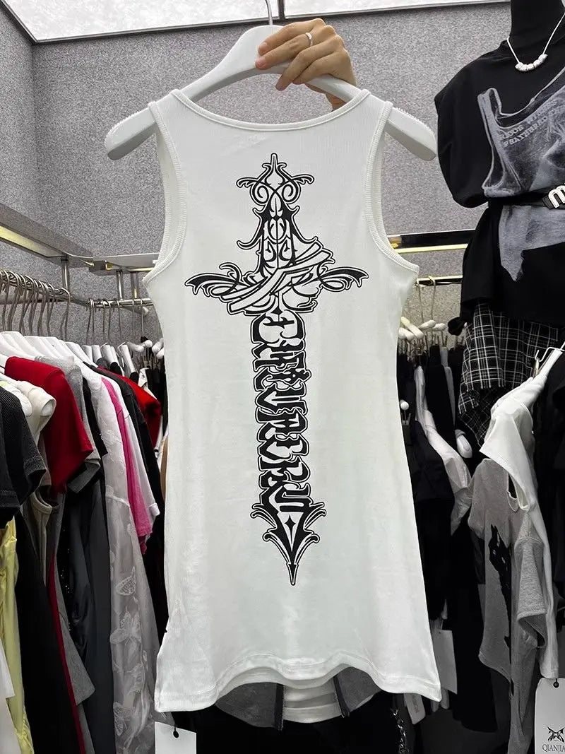 American Cross-Print Tank Top Dress