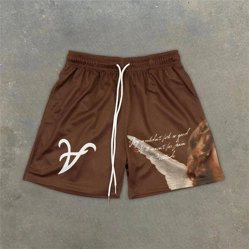Assorted Graphic Angel & Crosses Workout Shorts