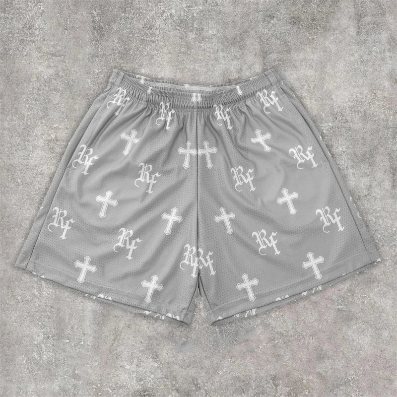 Assorted Graphic Angel & Crosses Workout Shorts