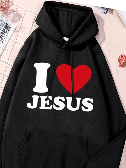 'I Love Jesus' Print Pullover Hoodie (Christian Apparel)