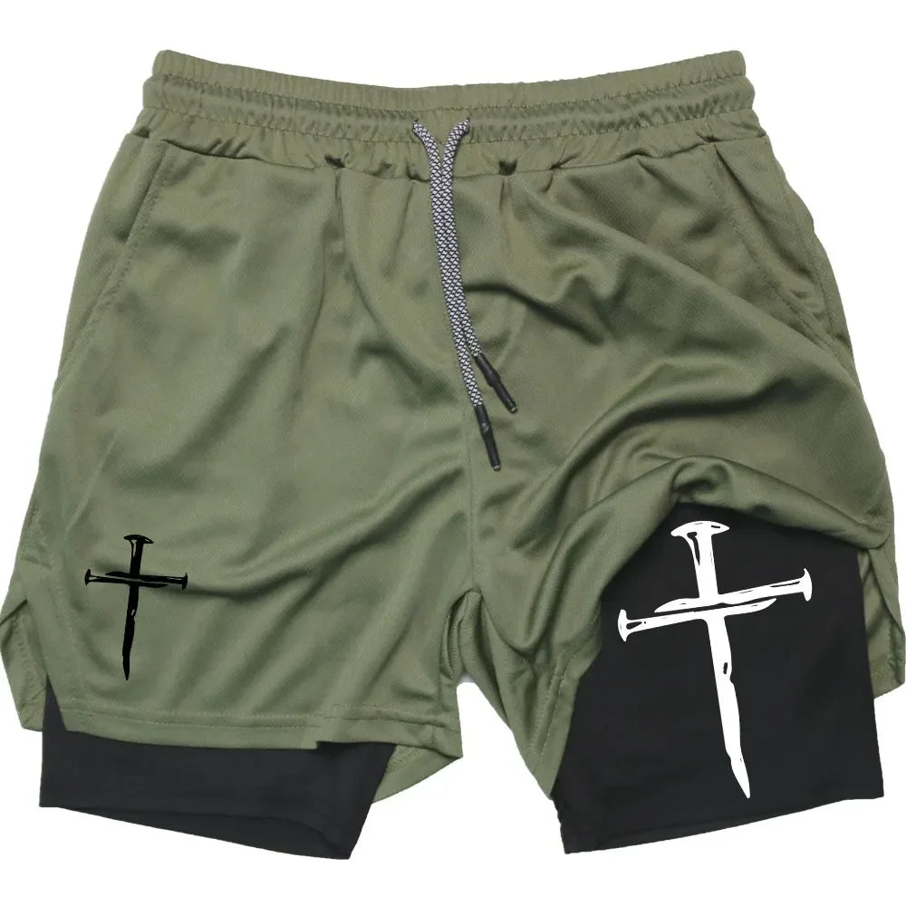 Assorted Y2K Cross Print 2-in-1 Compression Shorts