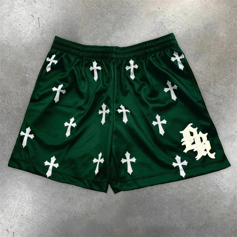 Assorted Graphic Angel & Crosses Workout Shorts